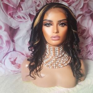 100% virgin human hair highlighted closure wig 18